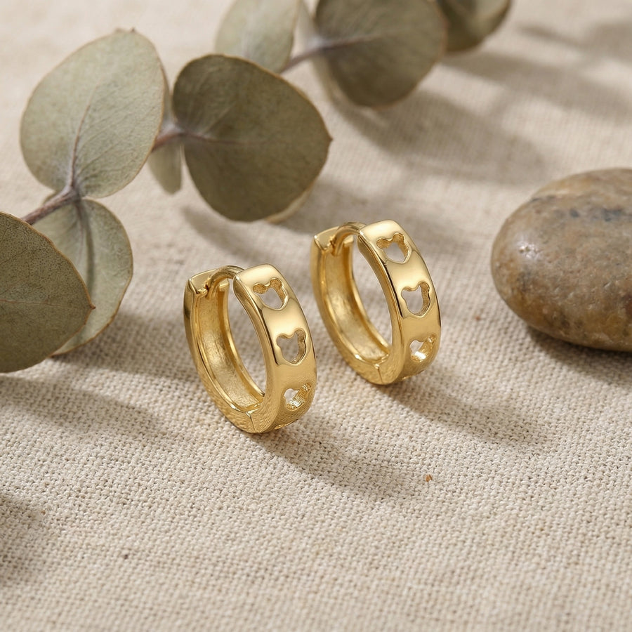 Teddy Bear Cutout Huggie Hoop Earrings – sterling silver earrings, side detail