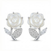 Mother-of-Pearl Rose Leaf Earrings – mother-of-pearl earrings, front view