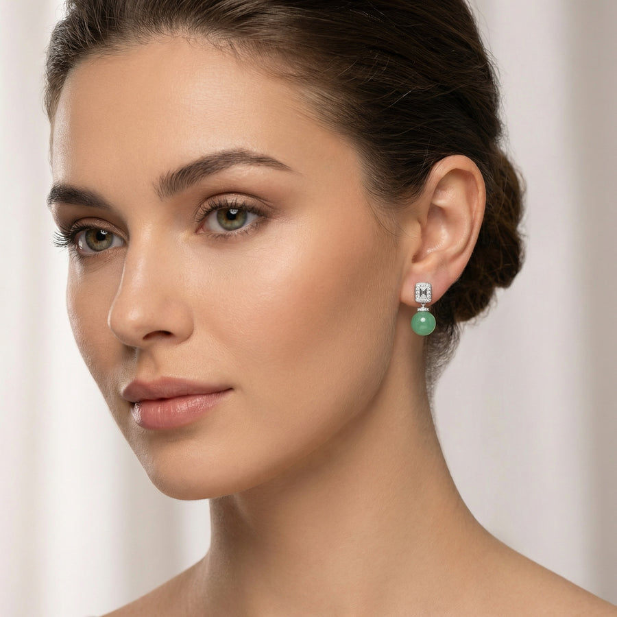 Art Deco Jadeite Orb Drop Earrings – jade earrings, side detail
