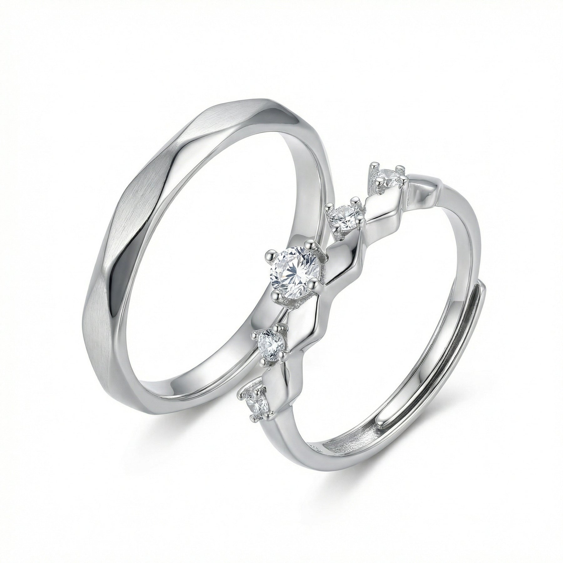 Faceted Couple Rings, Stone-Set Band – sterling silver ring