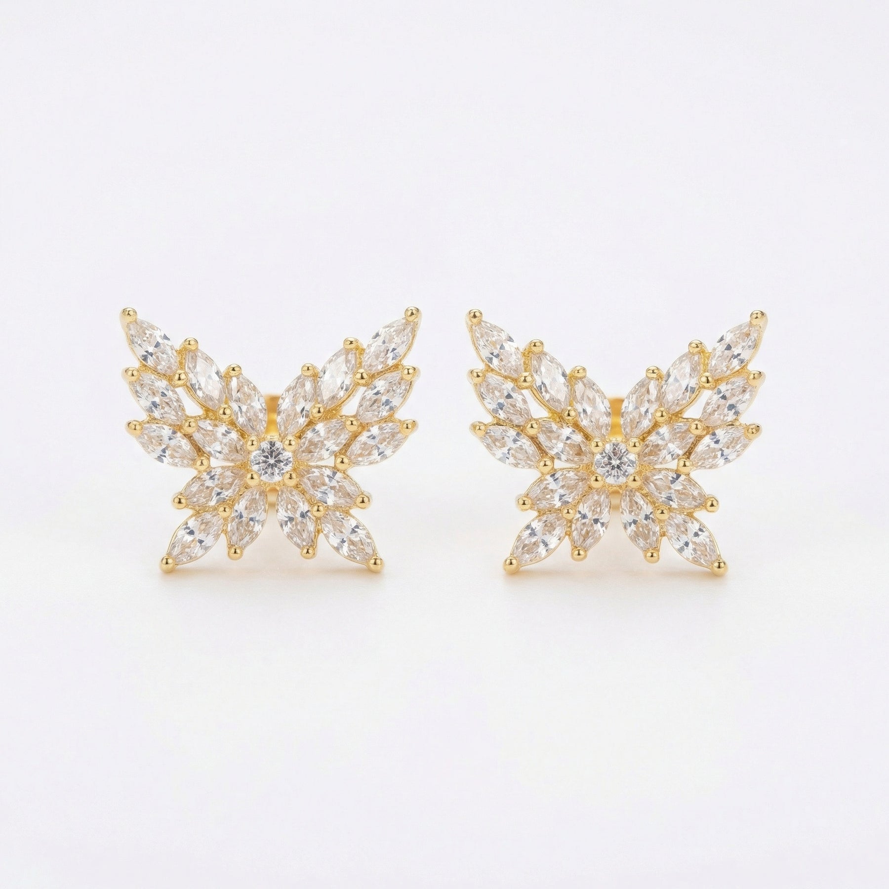 Butterfly Studs with Marquise Wings – sterling silver earrings, side detail