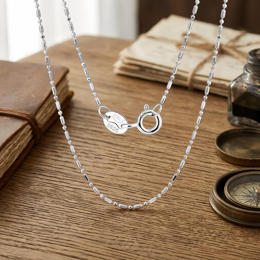 Italian Beaded Tube Chain Necklace – sterling silver necklace, side detail