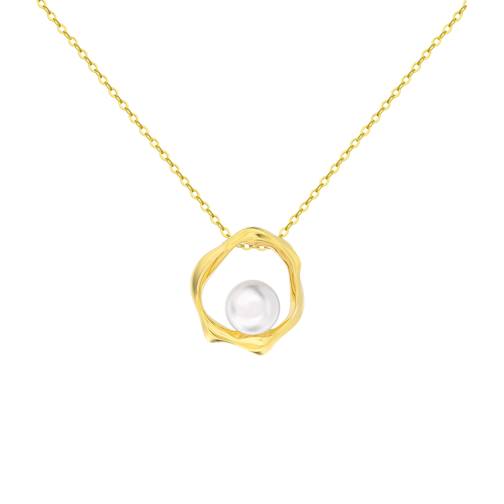 Organic Wavy Pendant, Floating Pearl – pearl necklace, side detail