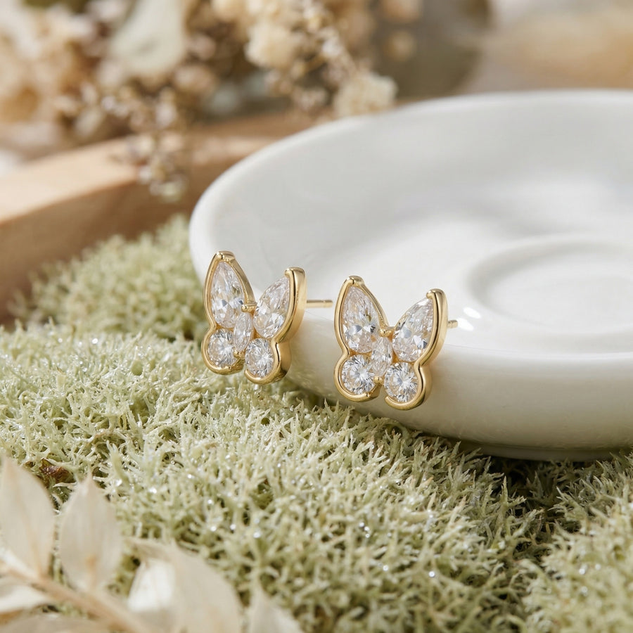 Butterfly Studs, Marquise and Pear – sterling silver earrings, side detail