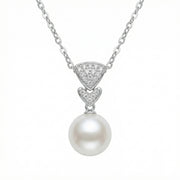 White Pearl Pendant Necklace – pearl necklace, side detail