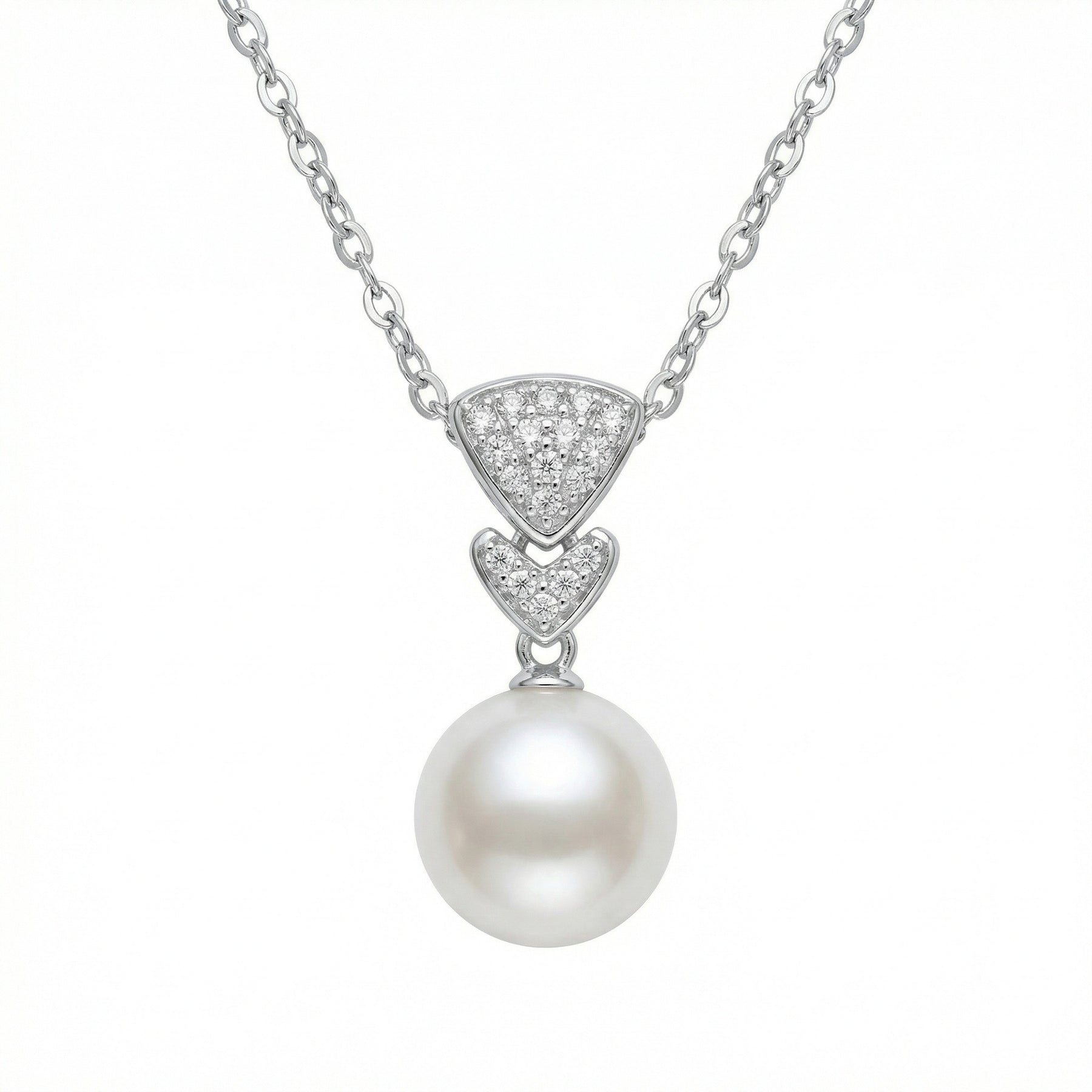 White Pearl Pendant Necklace – pearl necklace, side detail