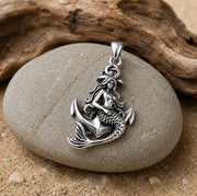 Mermaid Anchor Pendant Necklace – sterling silver necklace, front view
