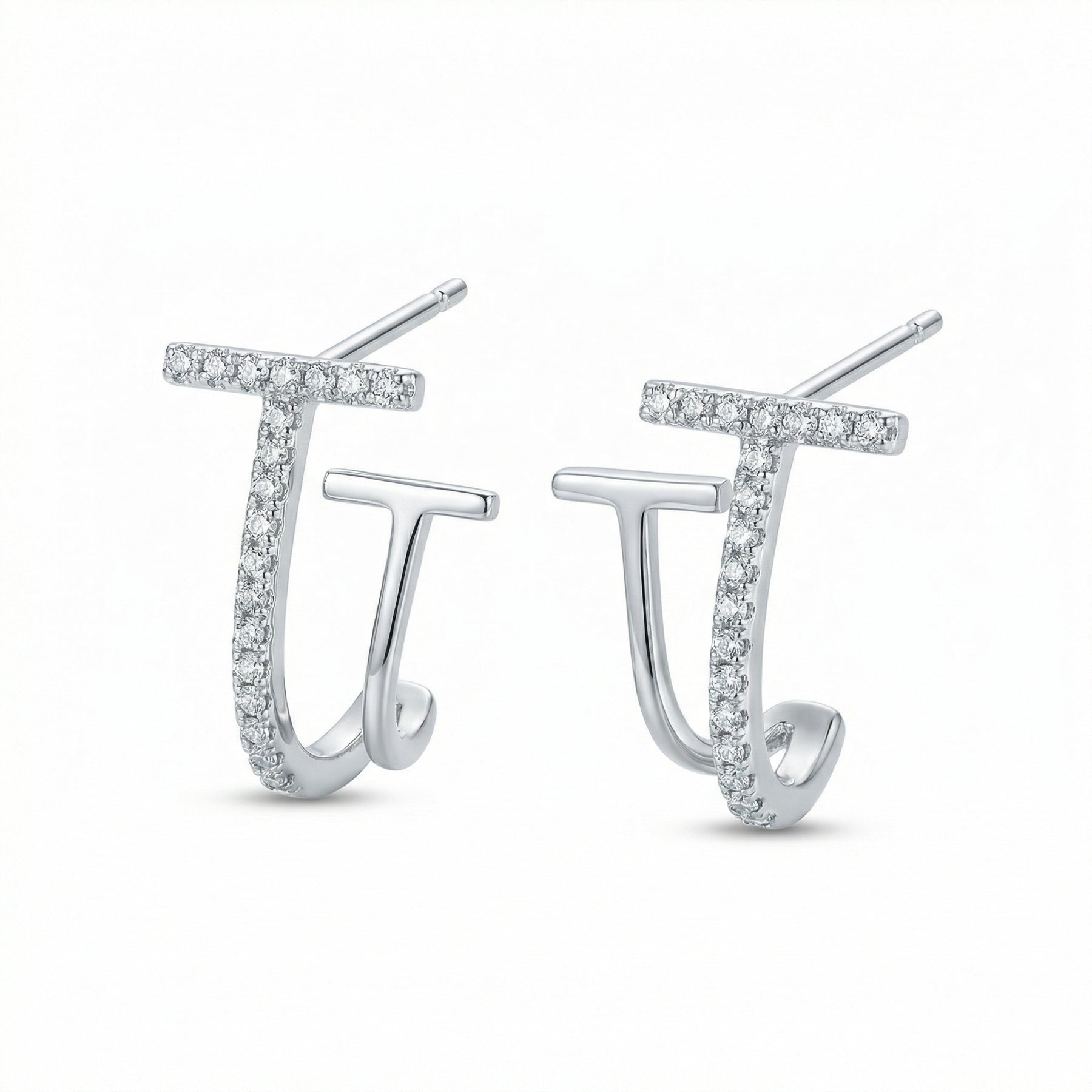 Double T-Bar Stud Earrings – sterling silver earrings, front view