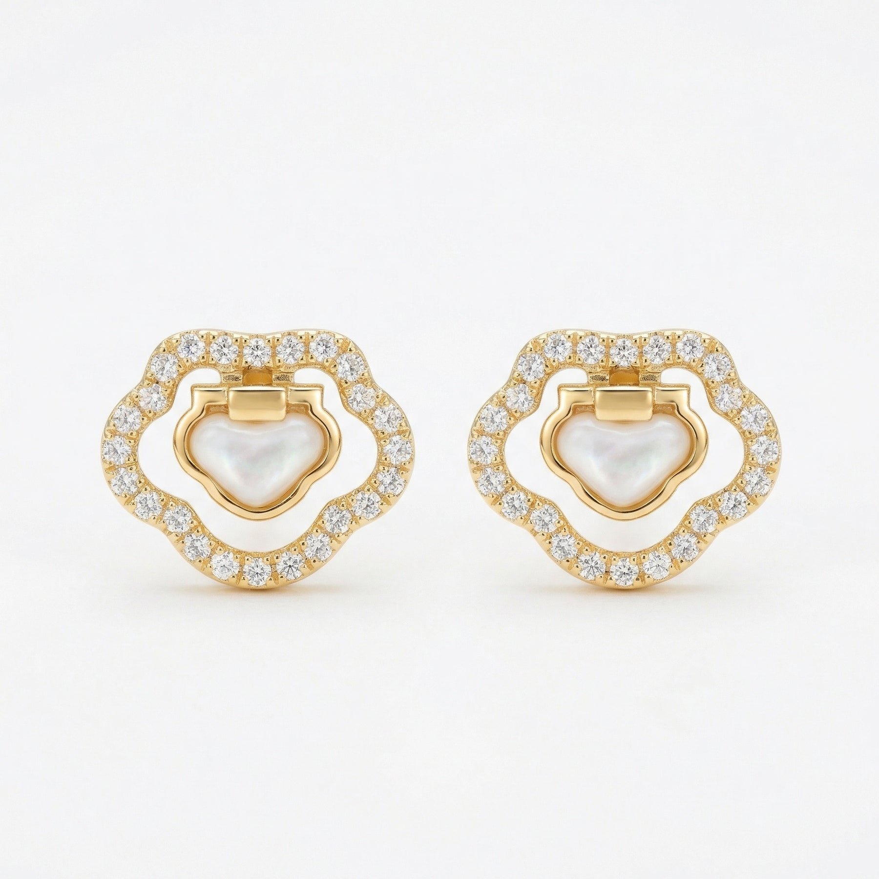 Heart Mother-of-Pearl Ruyi Studs – mother-of-pearl earrings, side detail