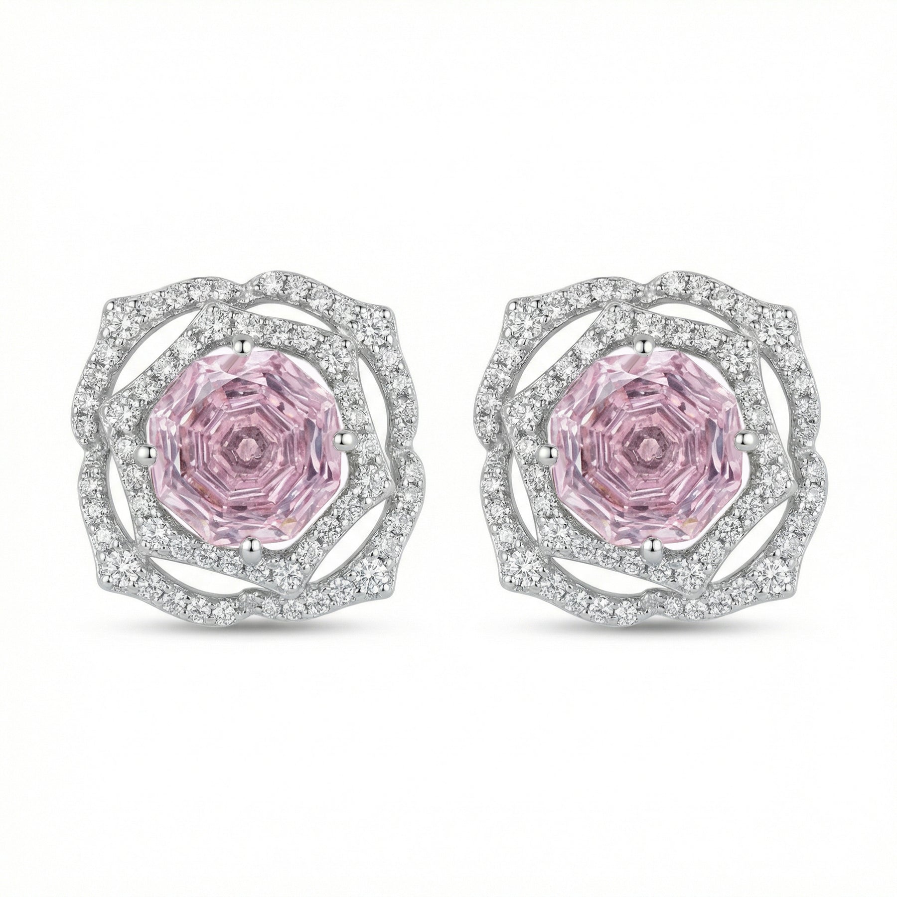 Pink Hexagon Rose Stud Earrings – sterling silver earrings