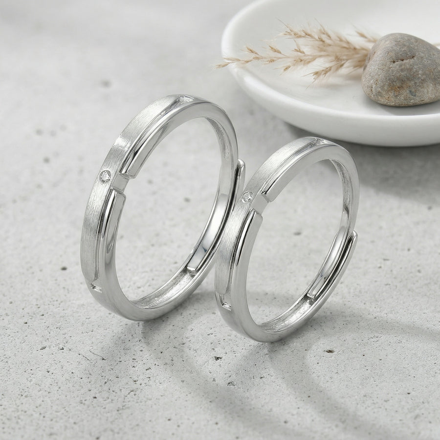 Brushed Silver Couple Rings Set – sterling silver ring, front view