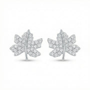 Maple Leaf Pavé Stud Earrings – sterling silver earrings, close-up