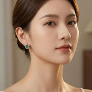 Carved Green Jade Leaf Stud Earrings – jade earrings, close-up