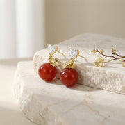 Heart Crystal Red Bead Drop Earrings – crystal earrings, front view