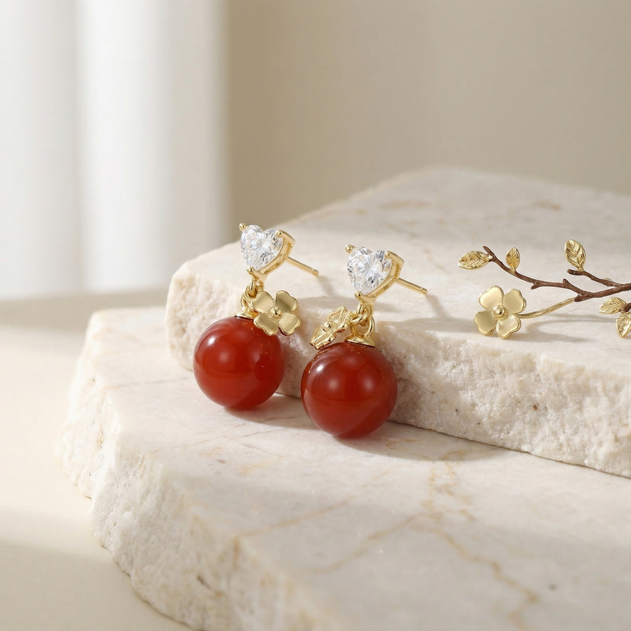 Heart Crystal Red Bead Drop Earrings – crystal earrings, front view