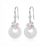 White Jade and Pearl Floral Drops – jade earrings