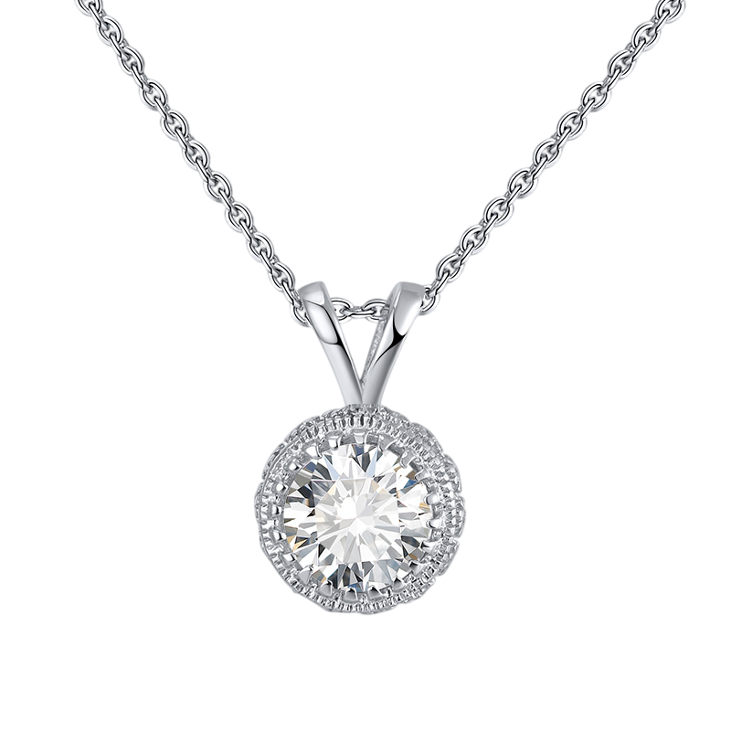 Solitaire Halo Pendant Necklace – sterling silver necklace
