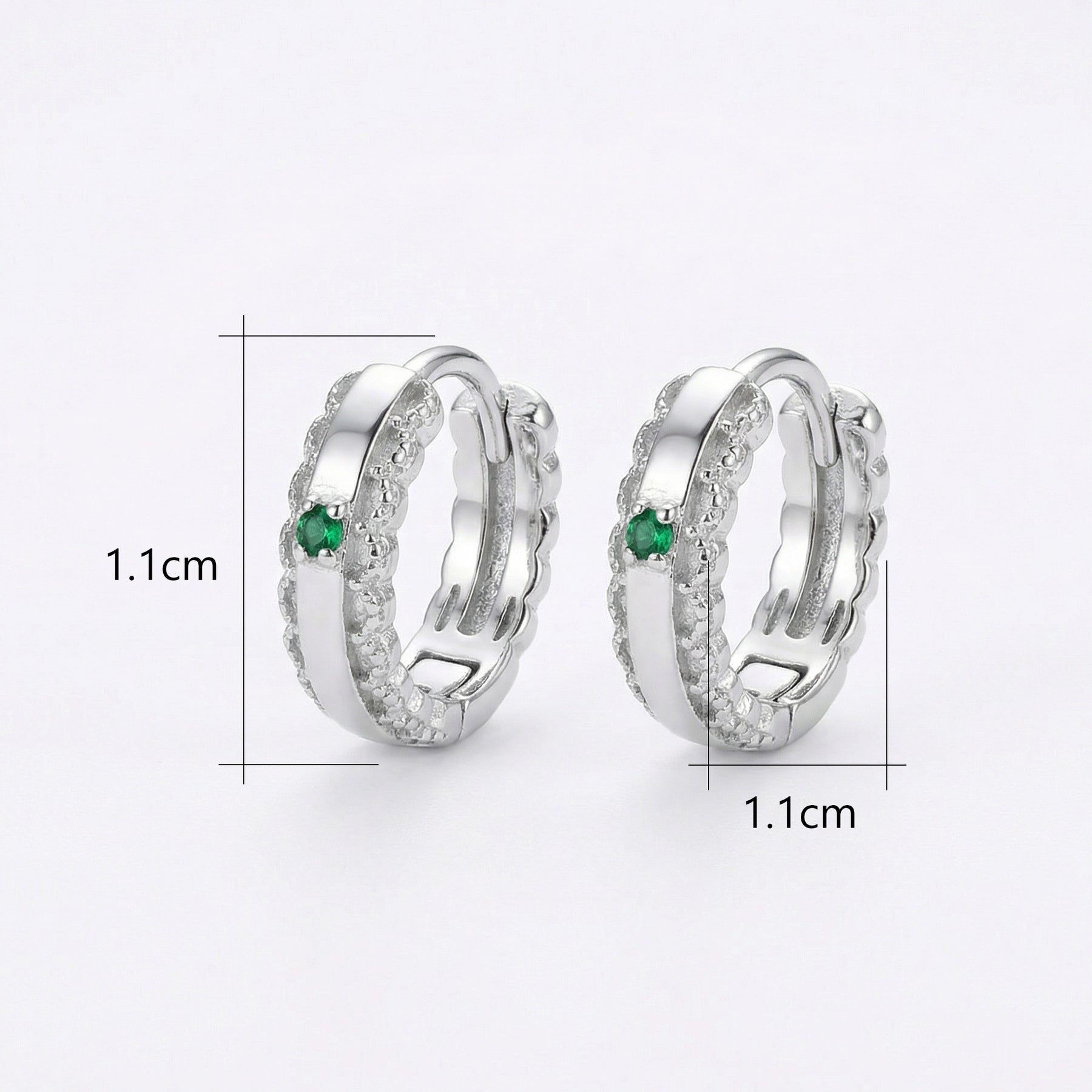 Deep green Huggie Hoop Earrings – green stone earrings, side detail