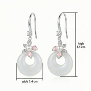 White Jade and Pearl Floral Drops – jade earrings, front view