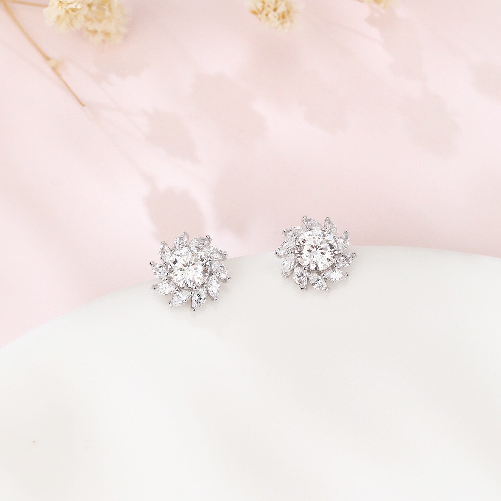 Floral Sparkling stone Sunburst Earrings – sparkling stone earrings, front view
