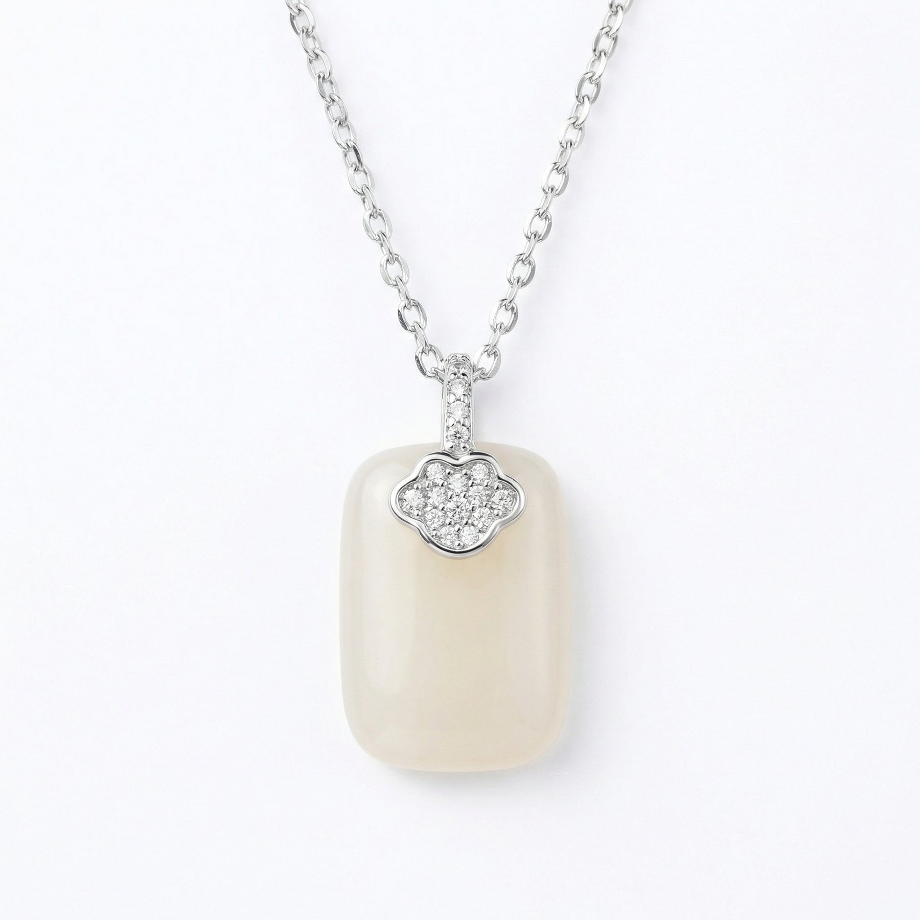 Rectangular White Jade Pendant Necklace – jade necklace, front view