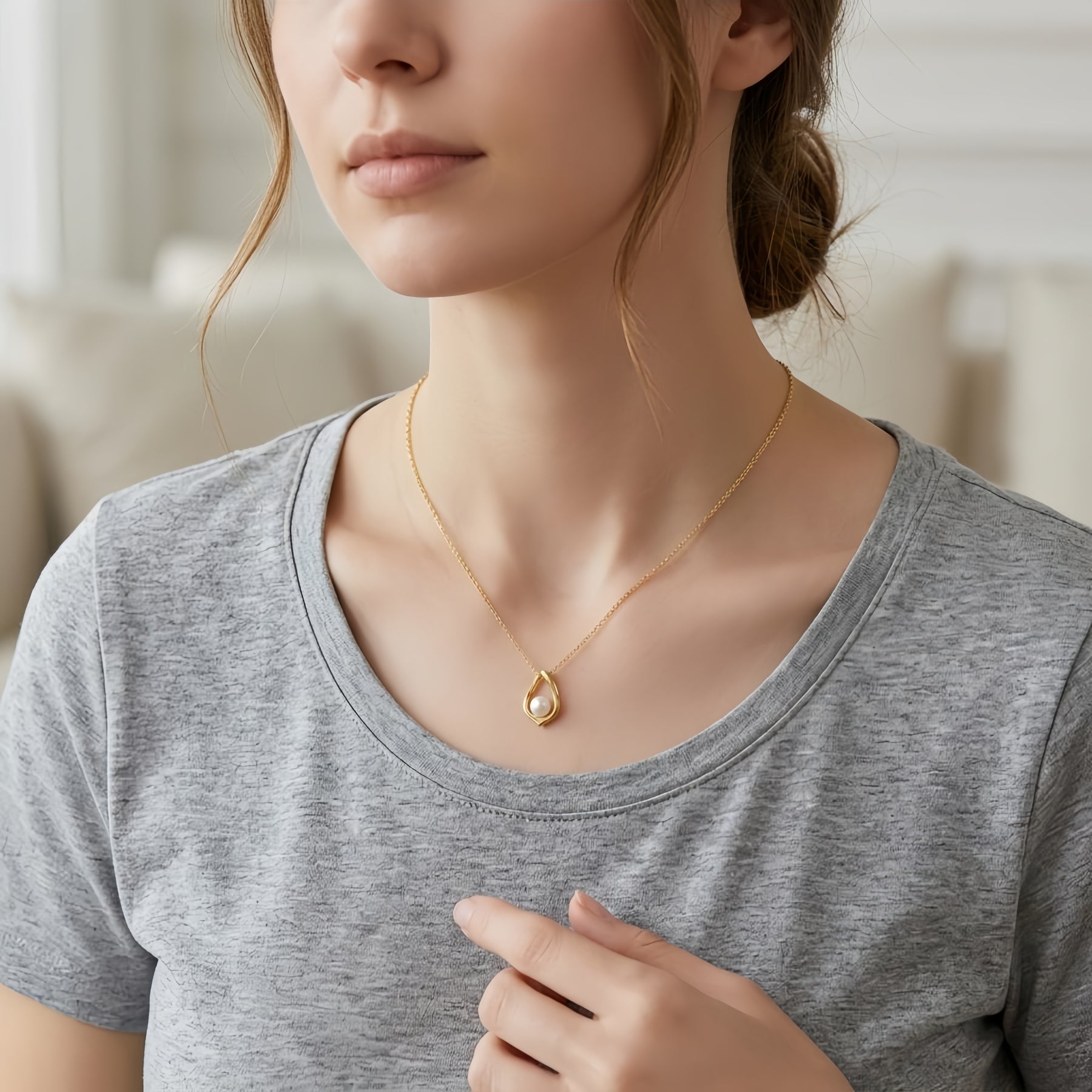 Pearl Teardrop Pendant, Gilded Finish – pearl necklace