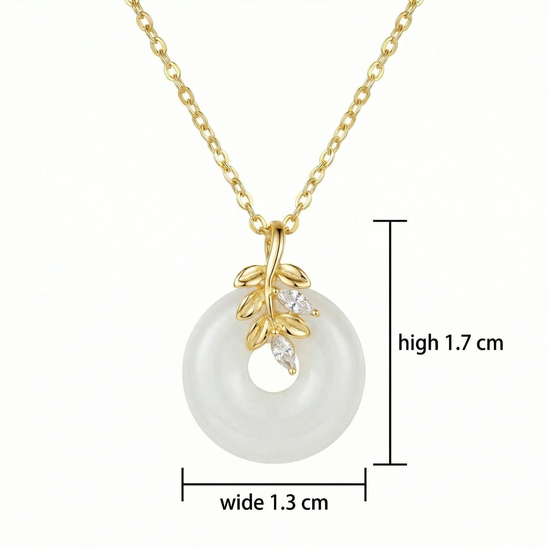 White Jade Circle Leaf Branch Necklace – jade necklace, front view
