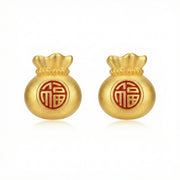 Money Bag Fu Character Studs – sterling silver earrings, side detail