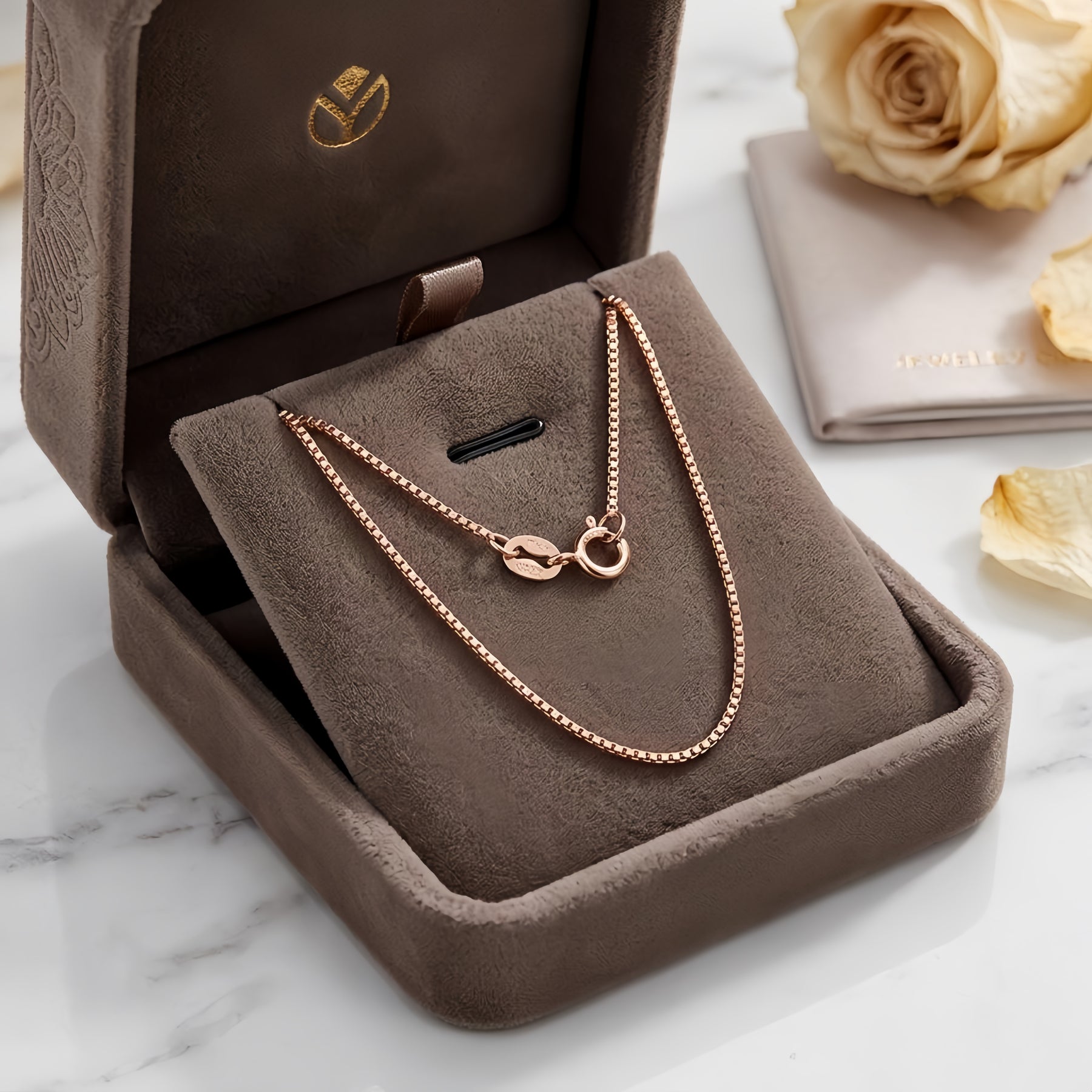 rose-gold-tone Box Chain Necklace – sterling silver necklace, side detail