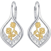 Sunflower Filigree Dangle Earrings – gold-plated earrings, side detail