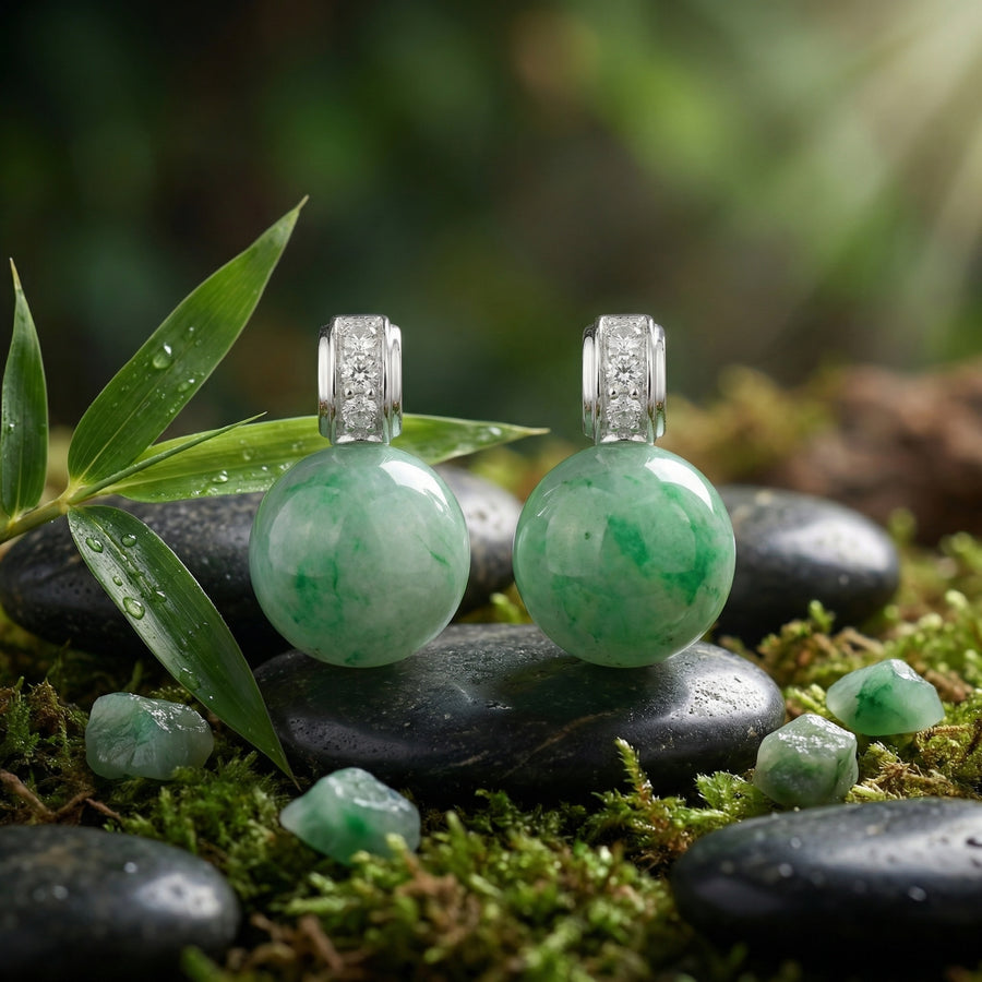 Round Green Jade Bead Drop Earrings – jade earrings
