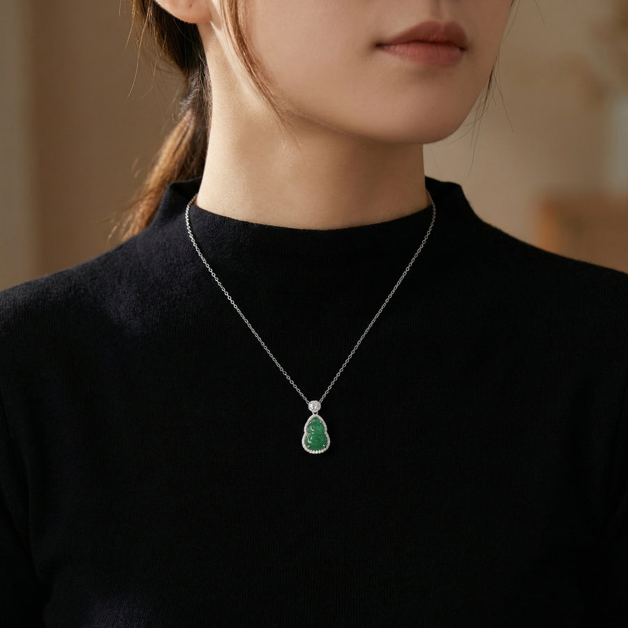 Jadeite Gourd Pendant Necklace – jade necklace, side detail