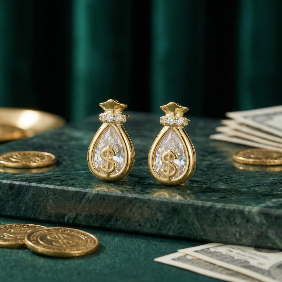 Money Bag Symbol Stud Earrings – sterling silver earrings