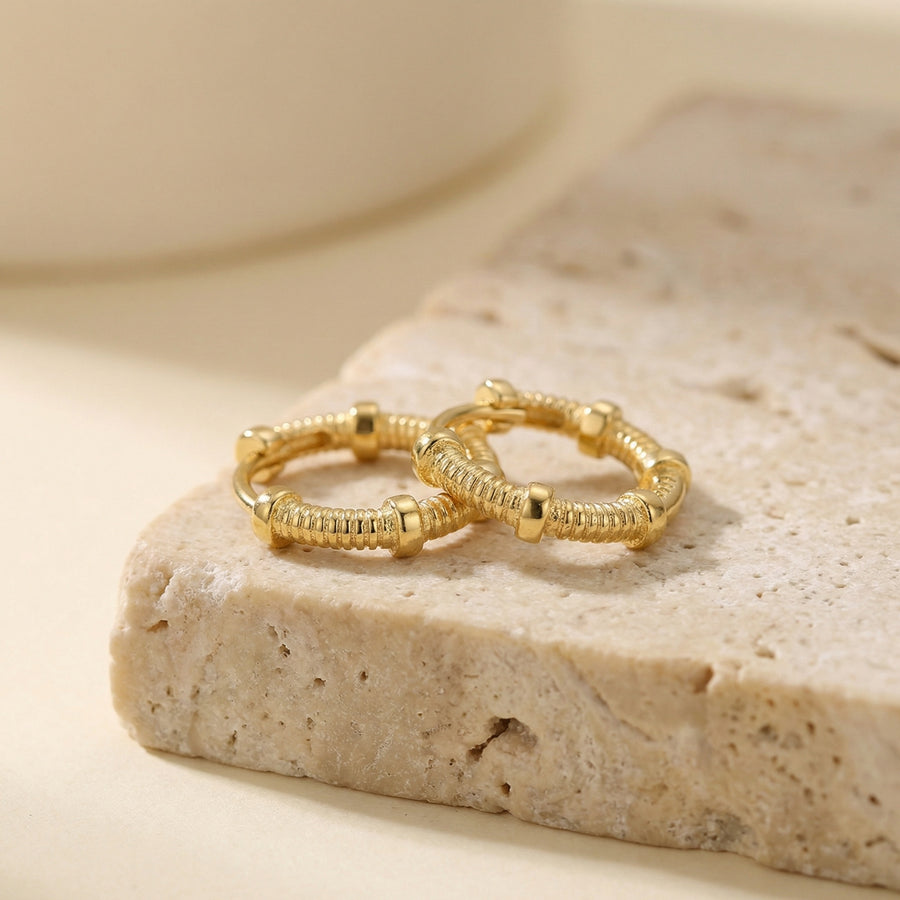 Textured Studded Hoop Earrings – sterling silver earrings, front view