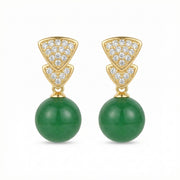 Geometric Green Sphere Drop Earrings – sterling silver earrings, close-up