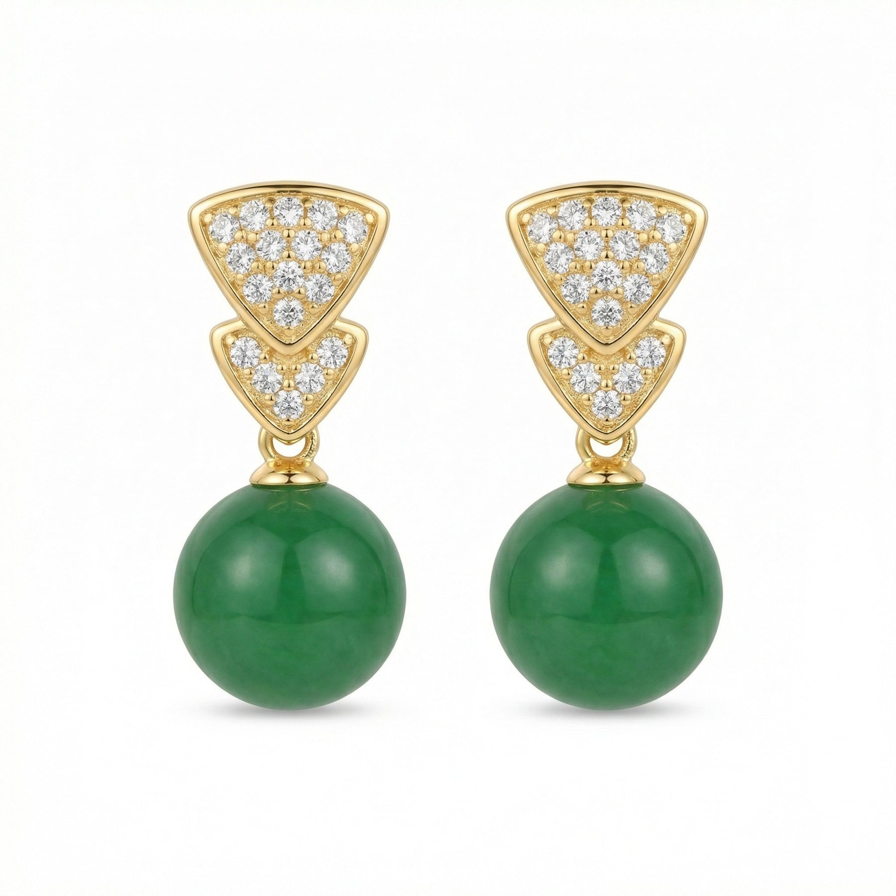 Geometric Green Sphere Drop Earrings – sterling silver earrings, close-up