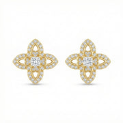 Quatrefoil CZ Princess-Cut Studs – zircon earrings, side detail