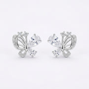 Silver Butterfly Studs with Pear CZ – sterling silver earrings, front view