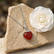 Red Gemstone Heart Necklace – sterling silver necklace, close-up