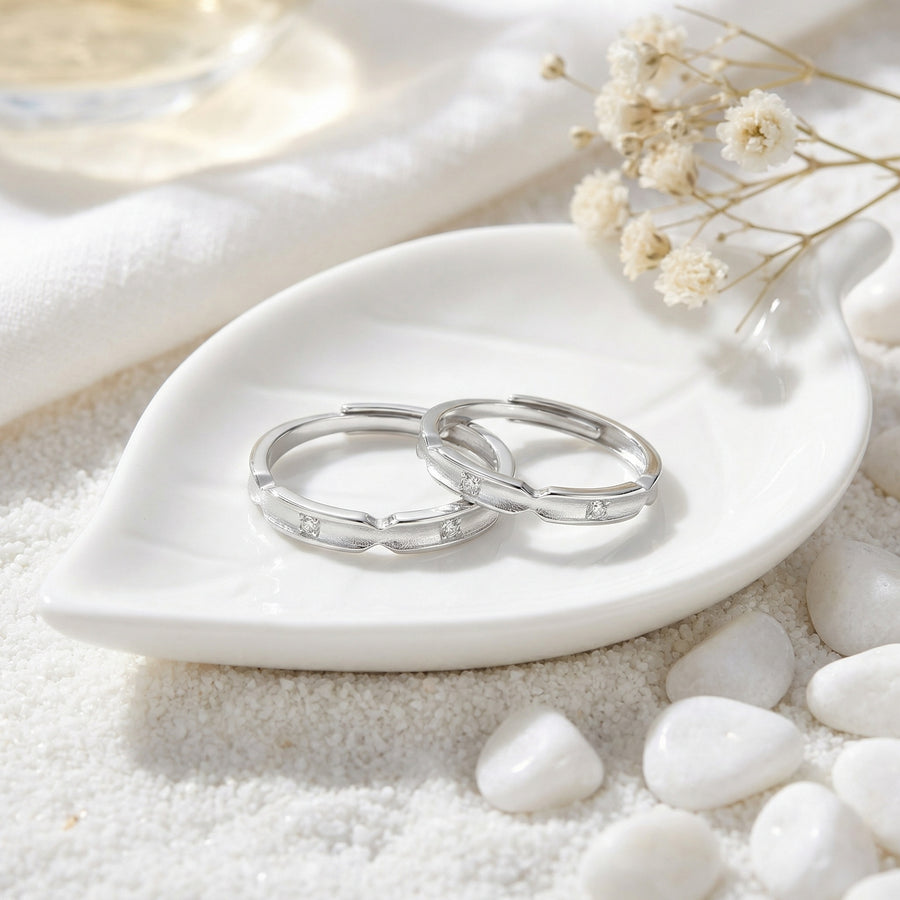 Textured Band Couple Rings – sterling silver ring, front view