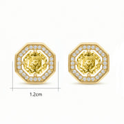 Octagonal Honey Gemstone Stud Earrings – sterling silver earrings, close-up
