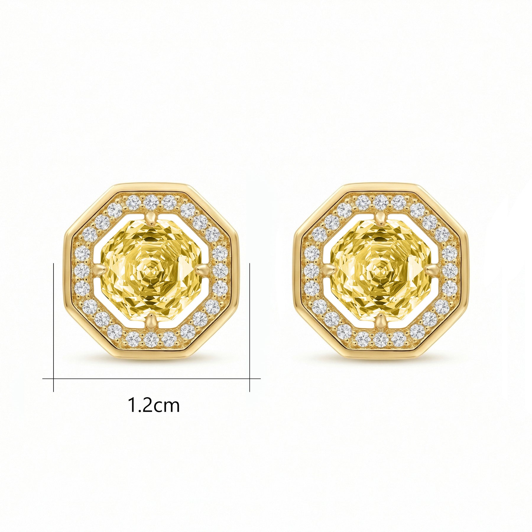 Octagonal Honey Gemstone Stud Earrings – sterling silver earrings, close-up
