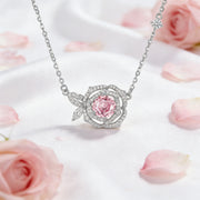 Rose Pendant Necklace, Pink Centerpiece – sterling silver necklace, side detail