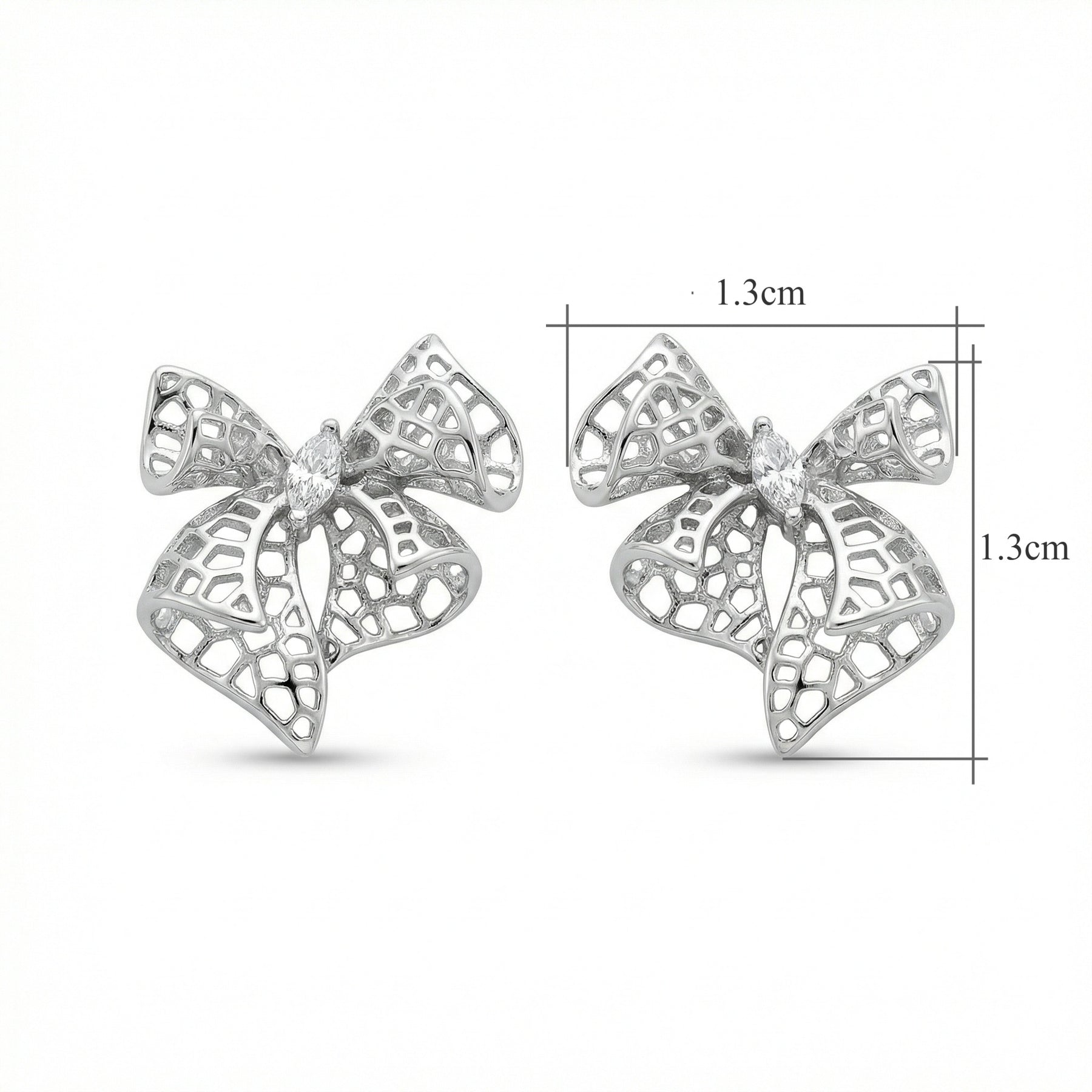 Filigree Bow Knot Stud Earrings – sterling silver earrings, close-up