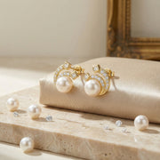 Pearl Swirl Stud Earrings, Lustrous – pearl earrings, close-up