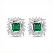 Square Green stone Interlocking Halo Studs – green stone earrings, side detail