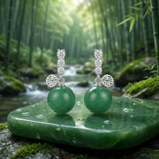 Jade Sphere Fortune Charm Drop Earrings – jade earrings, front view