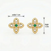 Green stone Floral Openwork Stud Earrings – green stone earrings, front view