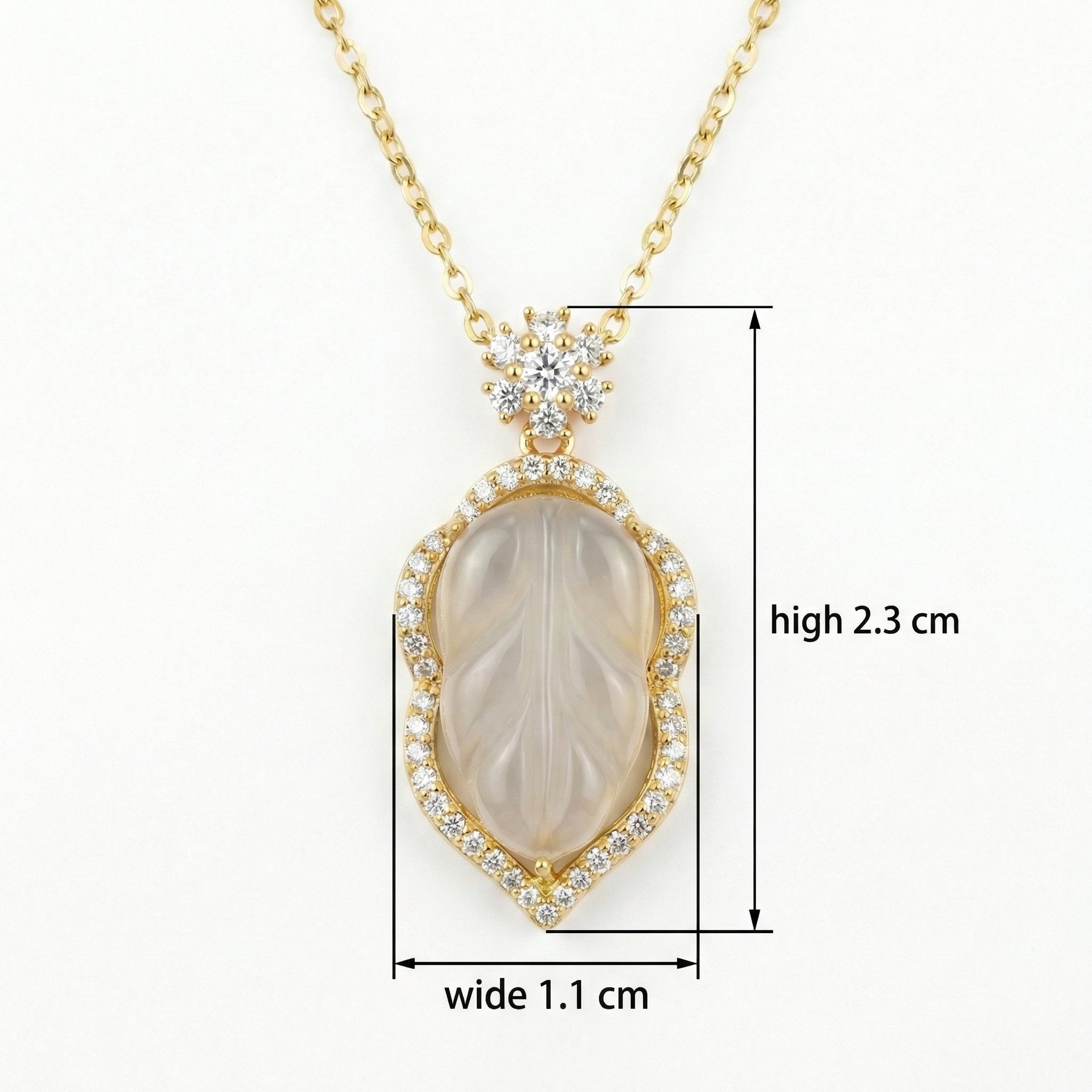 Carved Leaf Gemstone Necklace – sterling silver necklace, front view