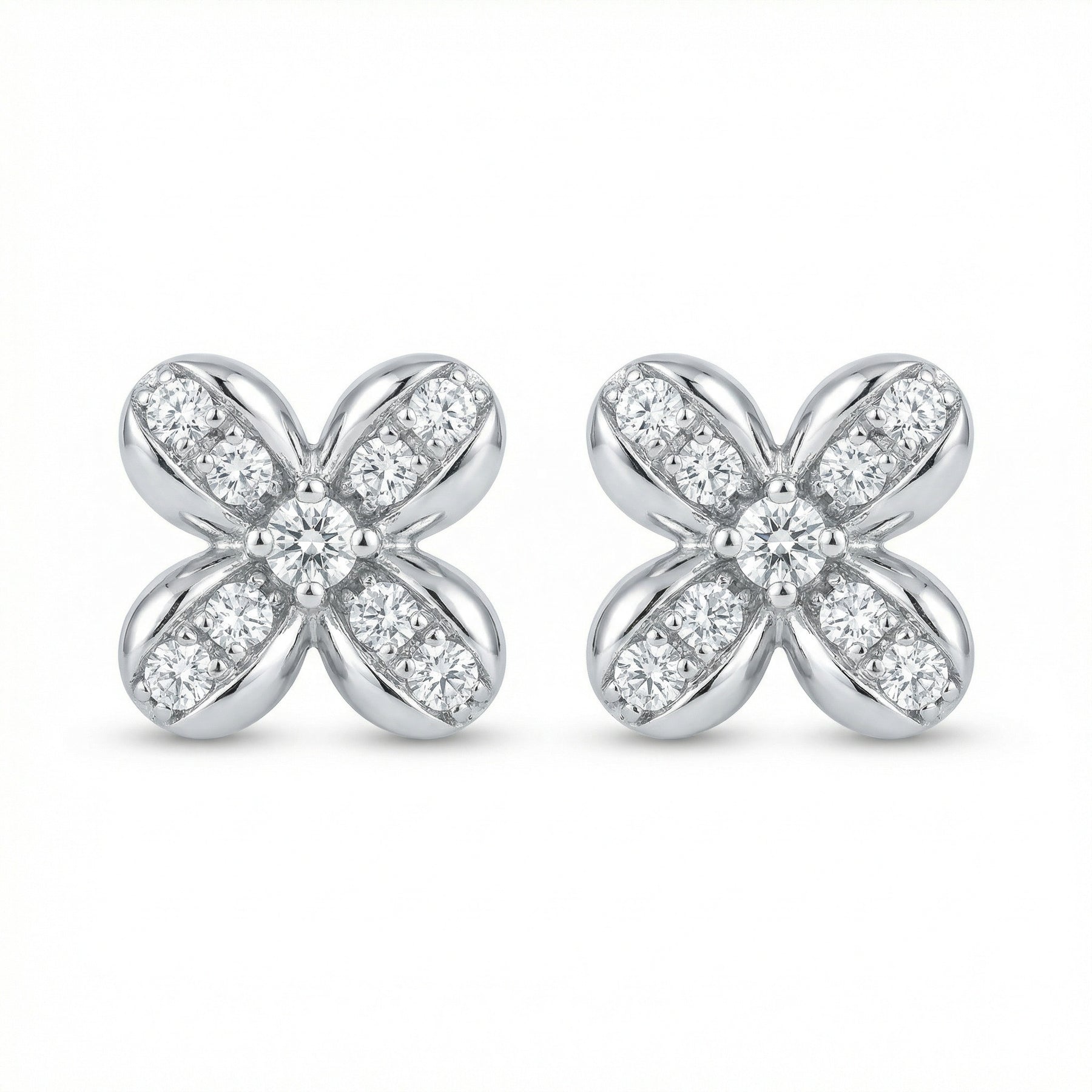 Flower Cross Stud Earrings – sterling silver earrings, close-up